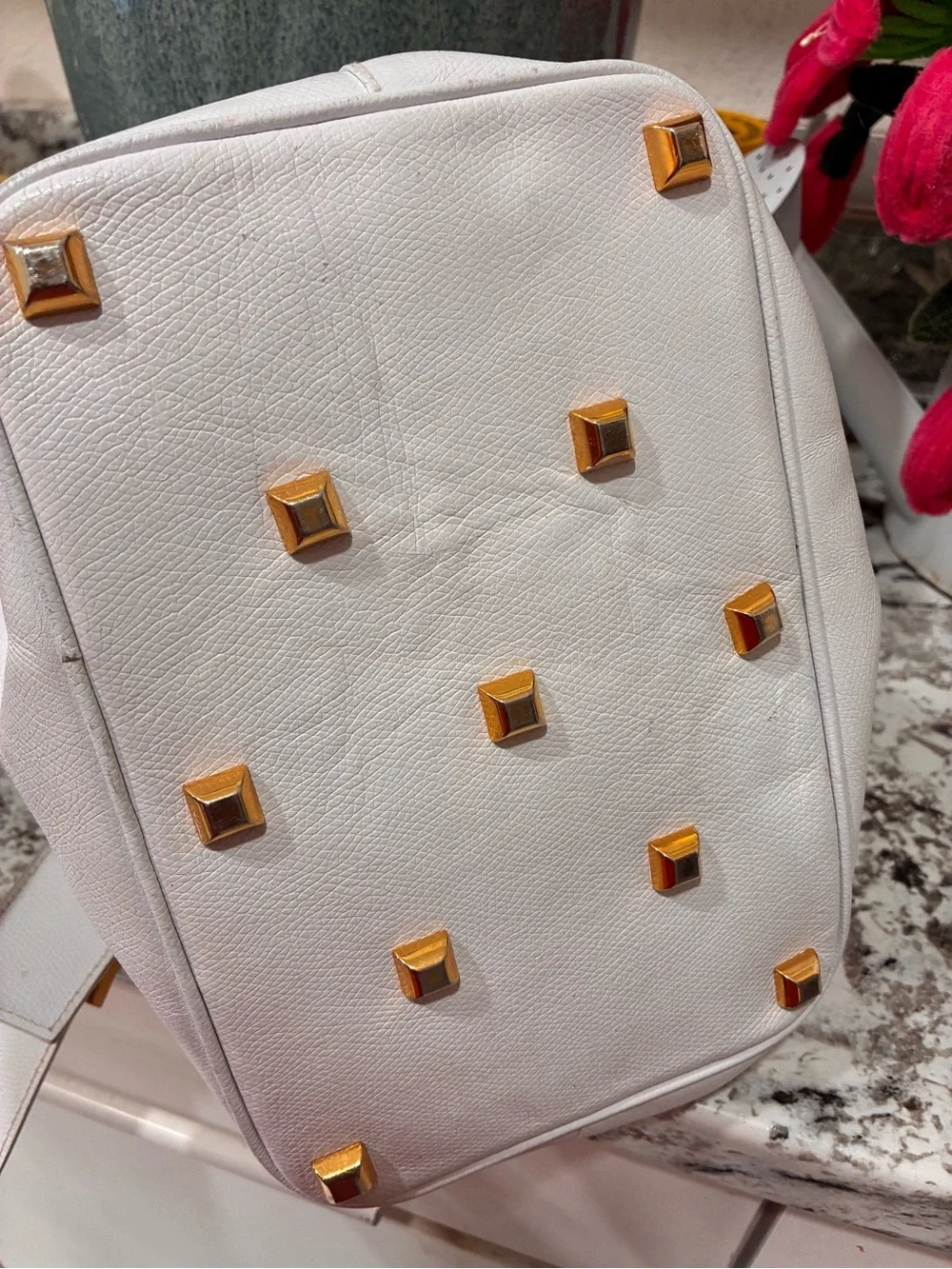 Salvatore Ferragamo White Leather Drawstring Hobo